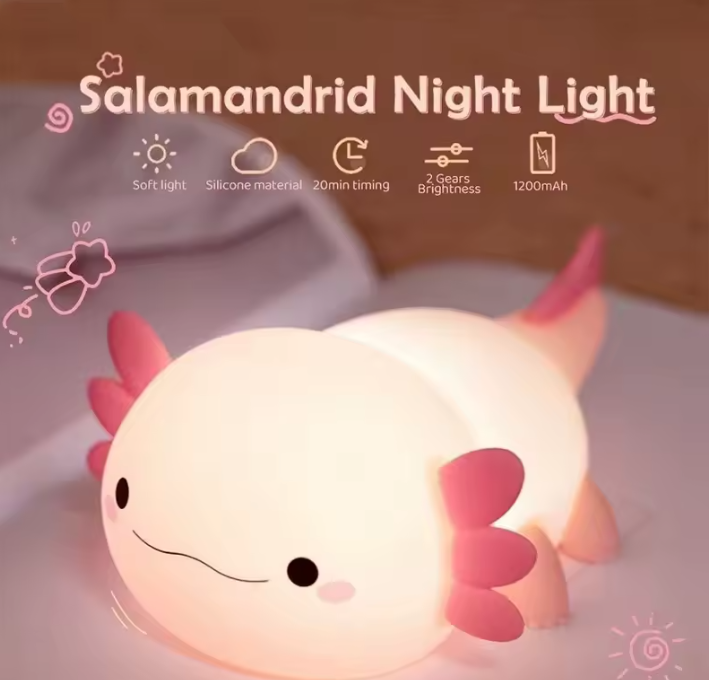 Cute Axolotl Night Light Silicone, Touch Control Nightlights USB Rechargeable