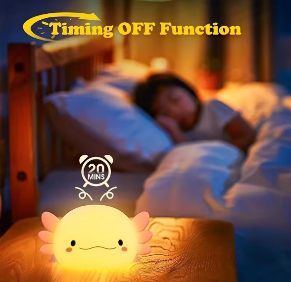 Cute Axolotl Night Light Silicone, Touch Control Nightlights USB Rechargeable